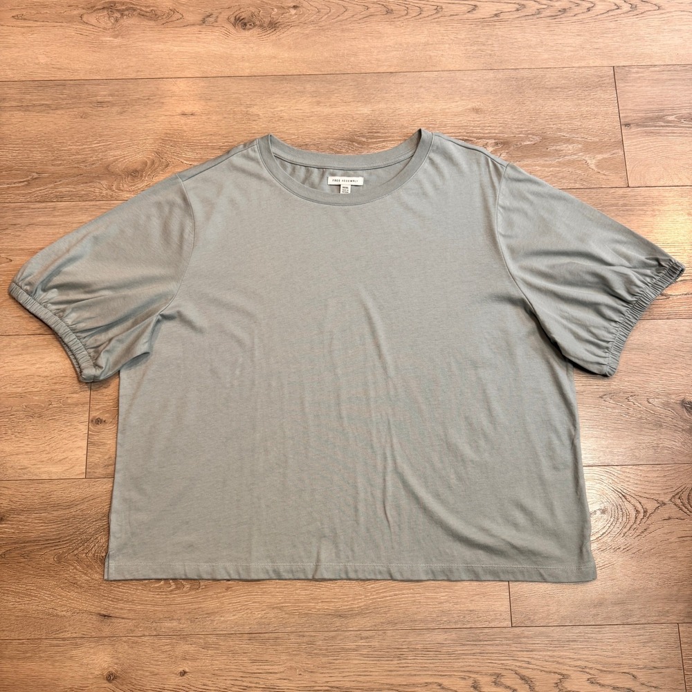 Free Assembly Womens XXXL T-Shirt Top Green Puff Sleeve Organic Cotton